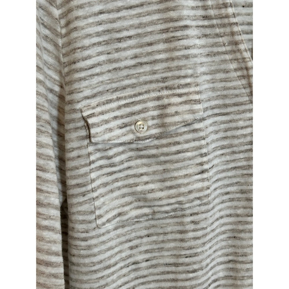 J. McLaughlin Linen Blend Button Front Shirt Size L Beige Stripe 3/4 Sleeves‎ - Picture 5 of 9